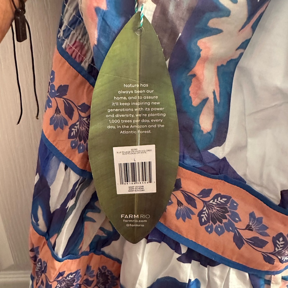 FARM Rio FOLIAGE Midi Dress, Blue and white Brand New With Tags, has beats - Picture 12 of 15